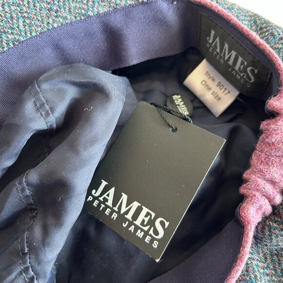 Peter James Blue and Pink Pure Wool Tweed Women's Hat With Flower - Picture 11 of 12